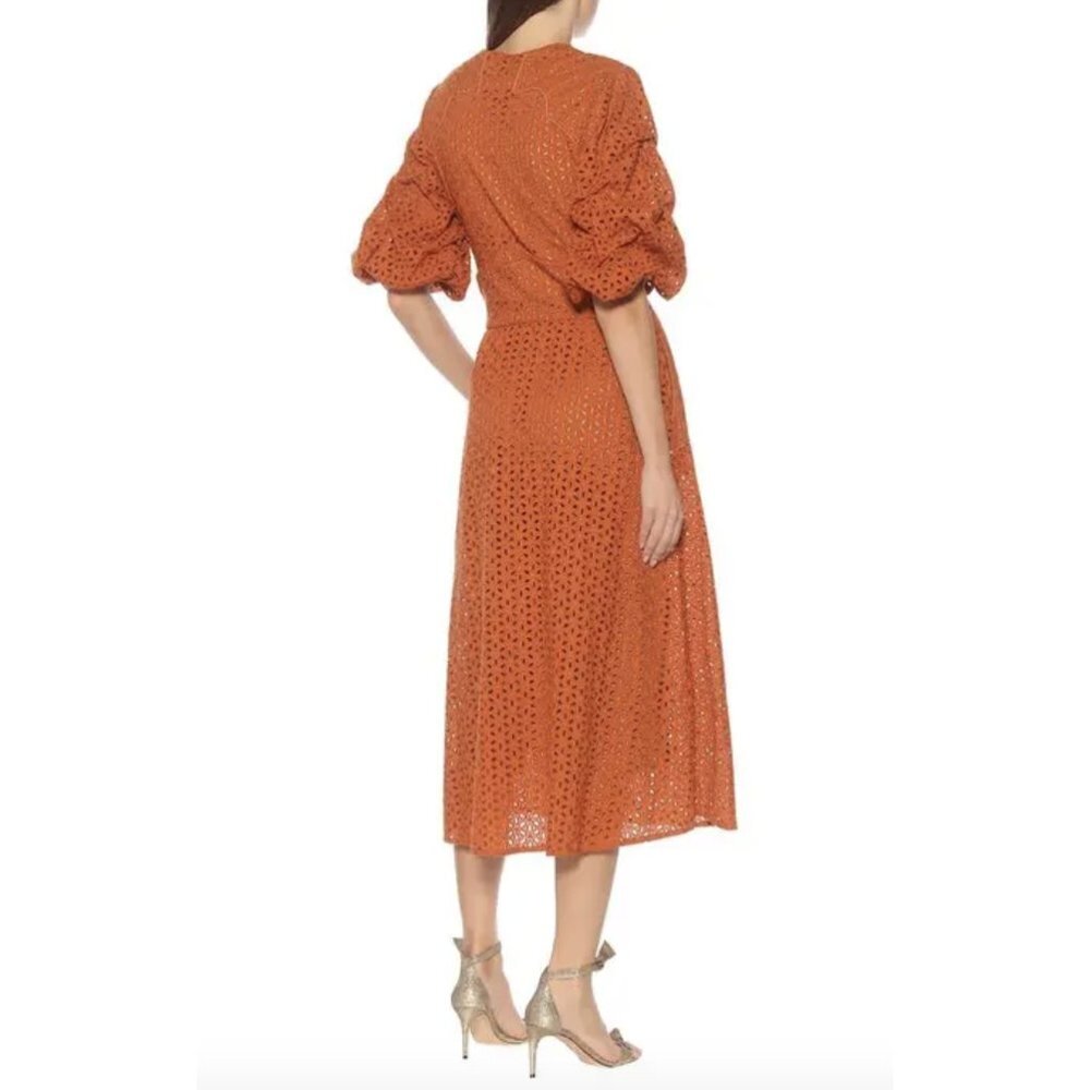 JOHANNA ORTIZ Magical Discipline Burnt Orange Eyelet Cotton Dress Size US 2 - Picture 2 of 12